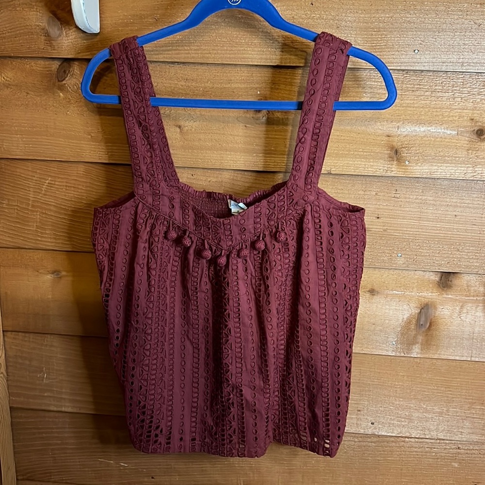 Sundance Crochet Eyelit Wine Tank Top Anthropologie line prairie festival purple